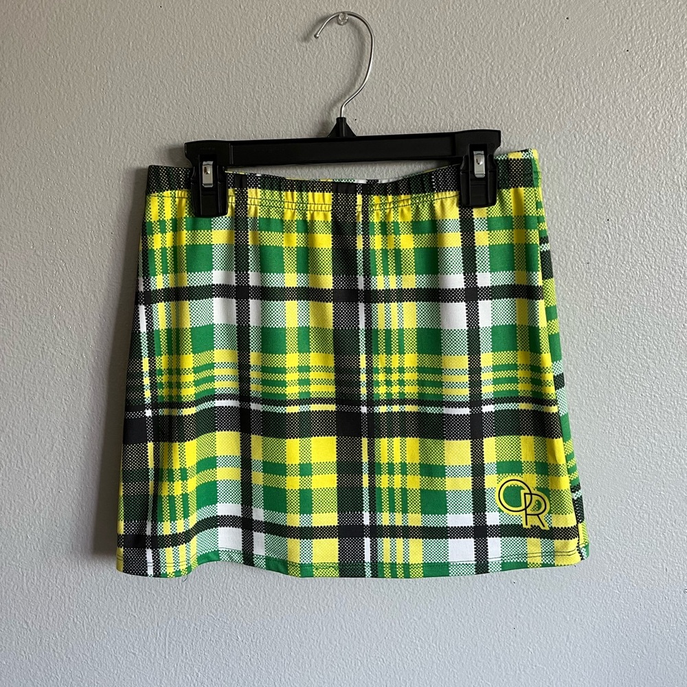 Zoozats Women’s Small Oregon Ducks Green And Yellow Plaid Mini Skirt